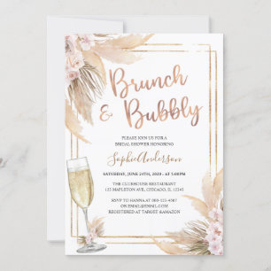 Modern Gold Bohemian Pampas Grass Bridal Shower Invitation