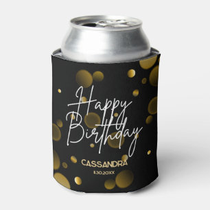 Modern Gold Bokeh Gradient Black Happy Birthday Can Cooler