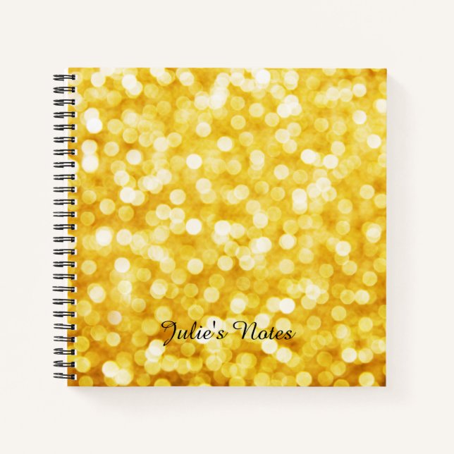 Modern Gold Bokeh Mini Spiral Notebook (Front)