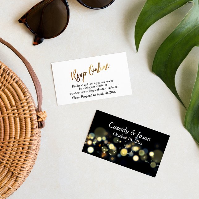 Modern Gold & Bokeh RSVP Online Casual Handwriting Enclosure Card (Creator Uploaded)
