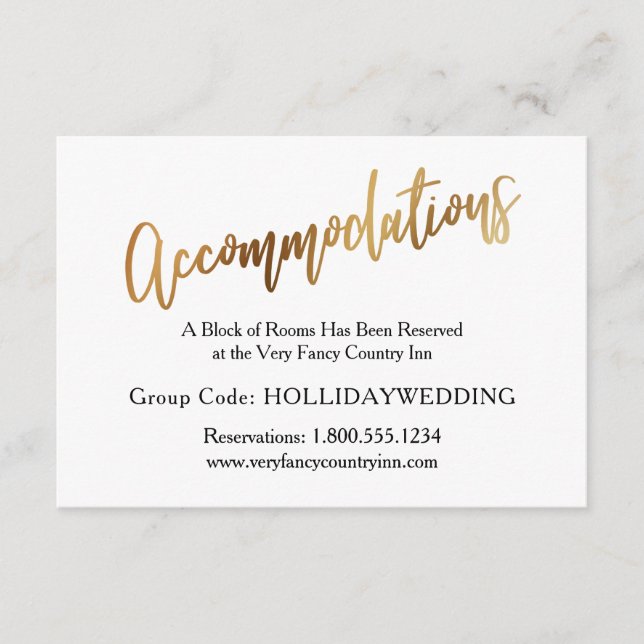 Modern Gold & Bokeh Wedding Accommodations Enclosure Card (Front)