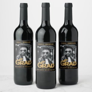 Modern Gold Bold Typography Graduation Party Wine Label