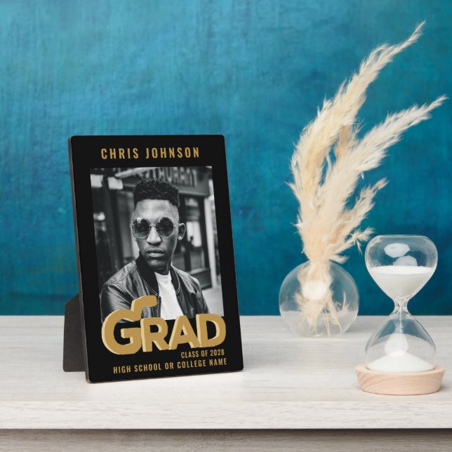 Modern Gold Bold Typography Graduation Photo Plaque (Side)