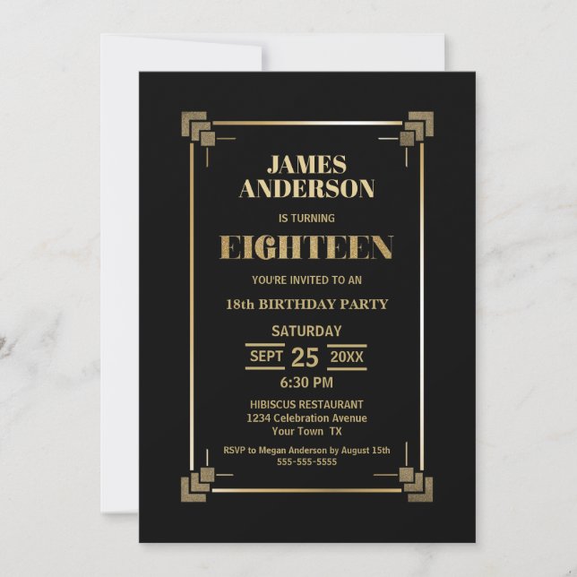 Modern Gold Border 18th Birthday Party Invitation (Front)