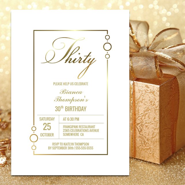 Modern Gold Border 30th Birthday Party Invitation (Creator Uploaded)
