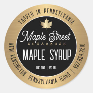 Modern Gold Border and Leaf Maple Syrup Label     