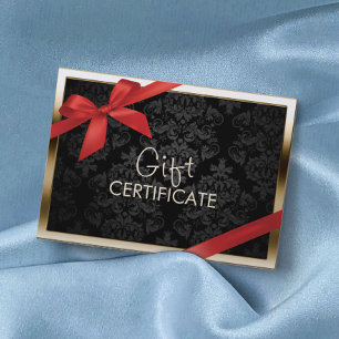 Modern Gold Border Black Damask Gift Certificate