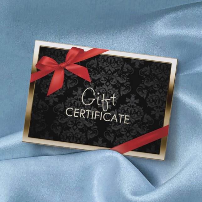 Modern Gold Border Black Damask Gift Certificate (Creator Uploaded)