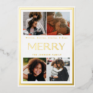 Modern Gold Border Holiday Multi Photo Foil Card