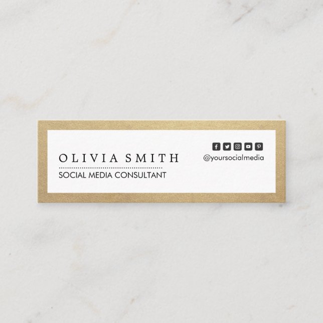 Modern Gold Border Multi-purpose Social Media Mini Business Card (Front)