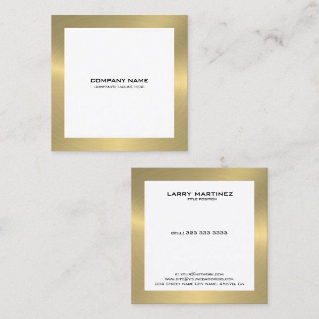 Modern Gold border on white 2 Square Business Card (Front/Back)