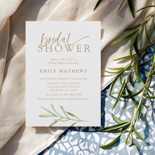 Modern Gold & Botanical Bridal Shower Invitation (Creator Uploaded)