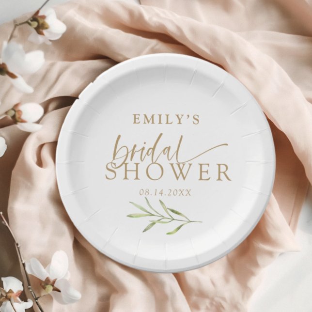 Modern Gold & Botanical Bridal Shower Paper Plate (Creator Uploaded)