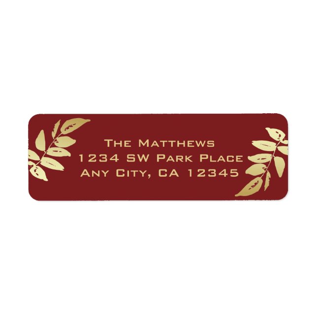 Modern Gold Botanical Leaves Return Address Label (Front)