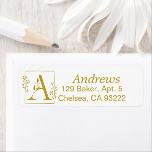 Modern Gold Botanical Letter A  Return Label Return Address Label