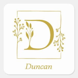 Modern Gold Botanical Letter D Square Sticker