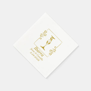 Modern Gold Botanical Letter I Paper Napkin