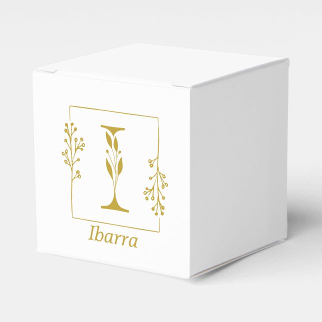 Modern Gold Botanical Letter I  Personalised  Favour Box (Front Side)