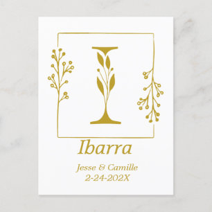 Modern Gold Botanical Letter I  Personalised  Postcard