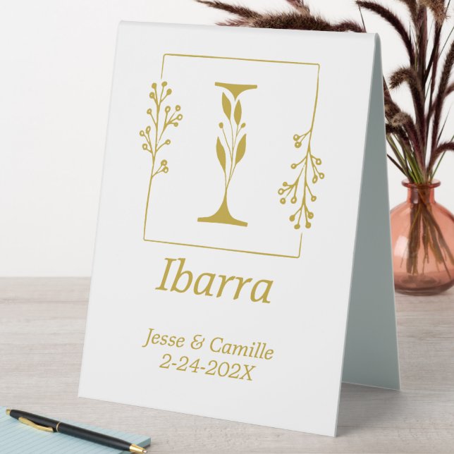 Modern Gold Botanical Letter I  Wedding   (In SItu (Table))