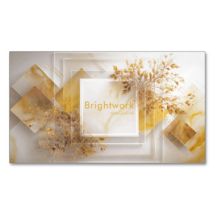 Modern Gold Botanical White Marble Geometric Frame Magnetic Business Card