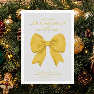 Modern Gold Bow Christmas Holiday Party Invitation