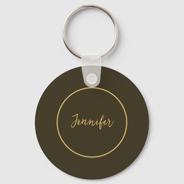 Modern Gold & Brown Colour Calligraphy Plain Uniqu Key Ring (Front)