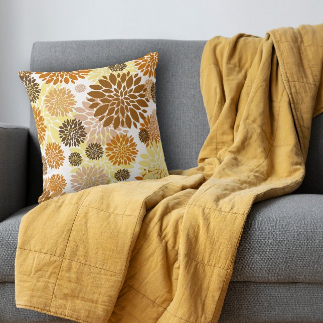 Modern Gold Brown Flower Pattern Throw Pillow (Creator Uploaded)