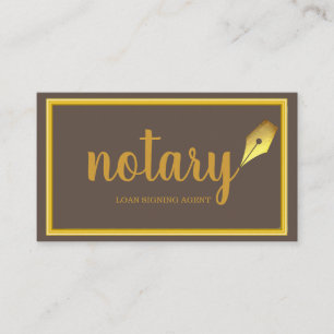 Modern Gold & Brown Notary Loan Signing Agent  Business Card