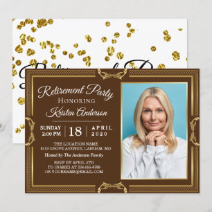 Modern Gold Brown Photo Retirement Party  Invitation