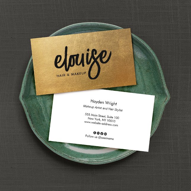 Modern Gold Brush Script Beauty Business Business Card (Creator Uploaded)