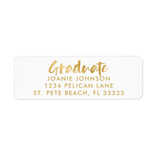 Modern Gold Brush Script Graduate Return Address Label