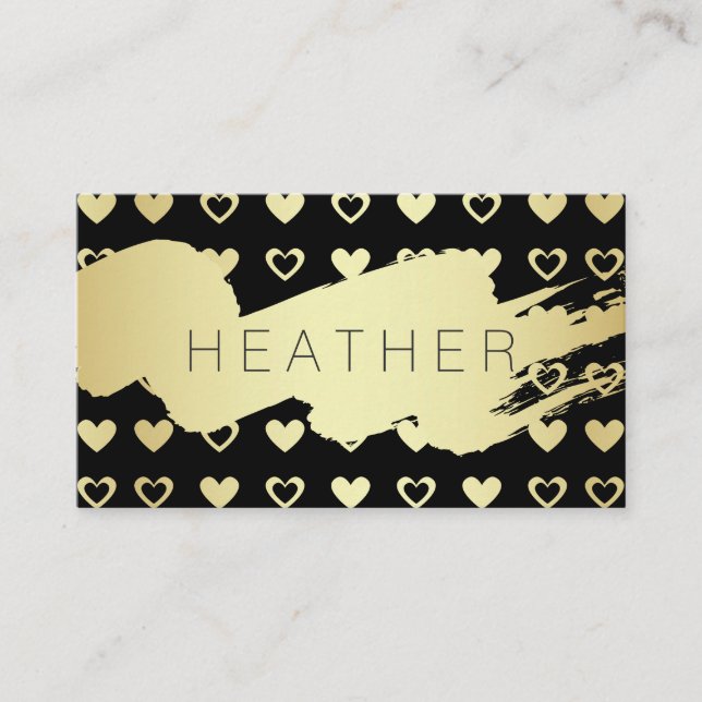 Modern Gold Brushed / Golden Hearts Business Card (Front)