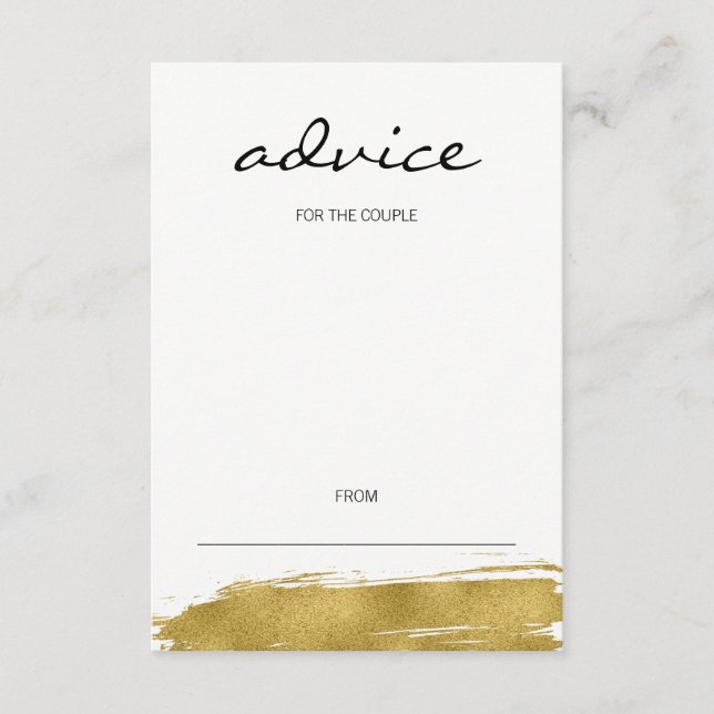 Modern Gold Brushstroke Wedding Advice Card (Front)
