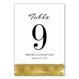Modern Gold Brushstroke Wedding Table Number Card