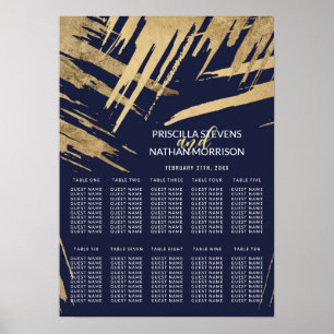 Modern Gold Brushstrokes Navy Blue Seating Chart