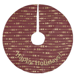 Modern Gold Burgundy Arrows Pattern Add Message Brushed Polyester Tree Skirt