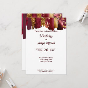 Modern gold burgundy Birthday invitation