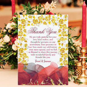 Modern Gold & Burgundy Foral Wedding Anniversary Thank You Card
