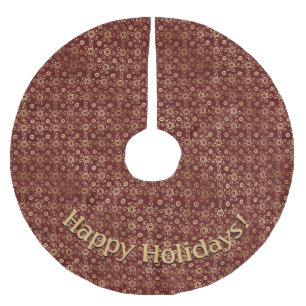 Modern Gold Burgundy Swirls Pattern Add Message Brushed Polyester Tree Skirt