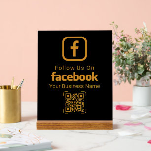 Modern Gold Business Facebook QR Code Acrylic Sign