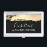 Modern Gold Business Foil Brush Stroke Business Card Holder<br><div class="desc">Gold and Black Foil Brush Stroke Trendy Consultant Minimalist Business Card Holder with white hand lettered elegant typography for the monogram. The Foil Brush Stroke Business Card Holder can be customised for any profession. If the profession or name text does not fit your needs,  please contact the designer.</div>