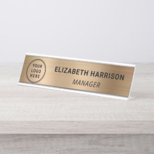 Modern Gold Business Logo Desk Name Plate