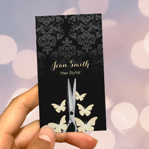 Modern Gold Butterflies Dark Damask Hair Stylist Business Card