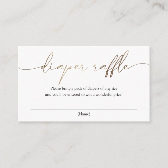 Modern Gold Calligraphy Diaper Raffle Enclosure Card (Front)