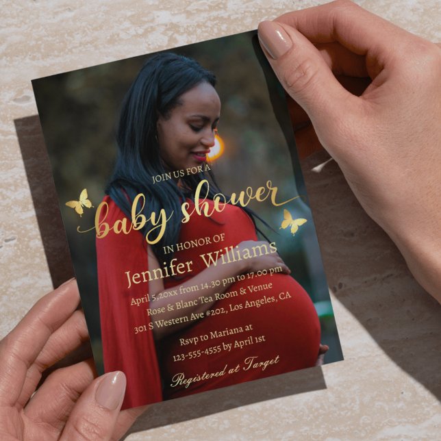 modern gold calligraphy photo baby shower  invitation (Creator Uploaded)