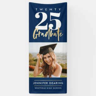 Modern Gold Calligraphy Photo Blue Graduation Banner