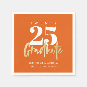 Modern Gold Calligraphy Photo Orange Graduation Napkin