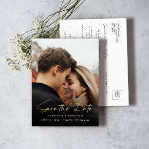 Modern Gold Calligraphy Photo Save the Date Announcement Postcard