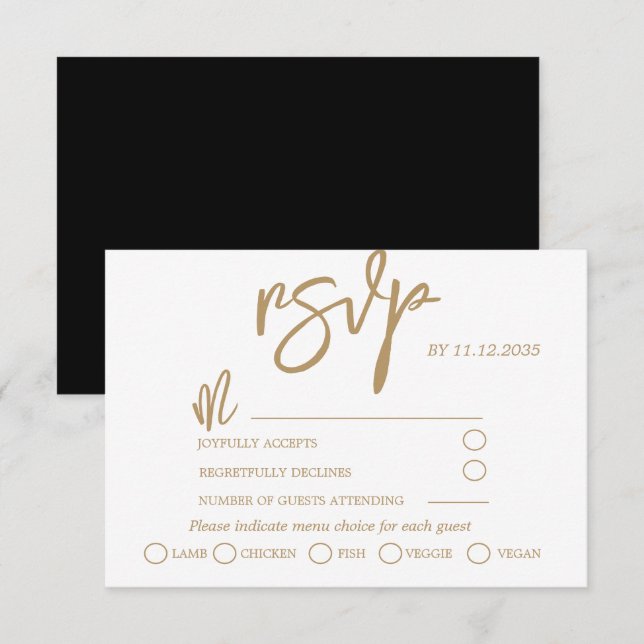 Modern Gold  Calligraphy Script Wedding RSVP Card (Front/Back)